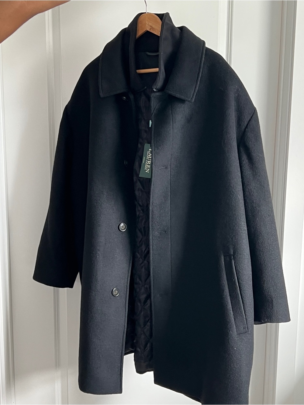 NWT Lauren Ralph Lauren Men’s Black Wool-Blend Overcoat